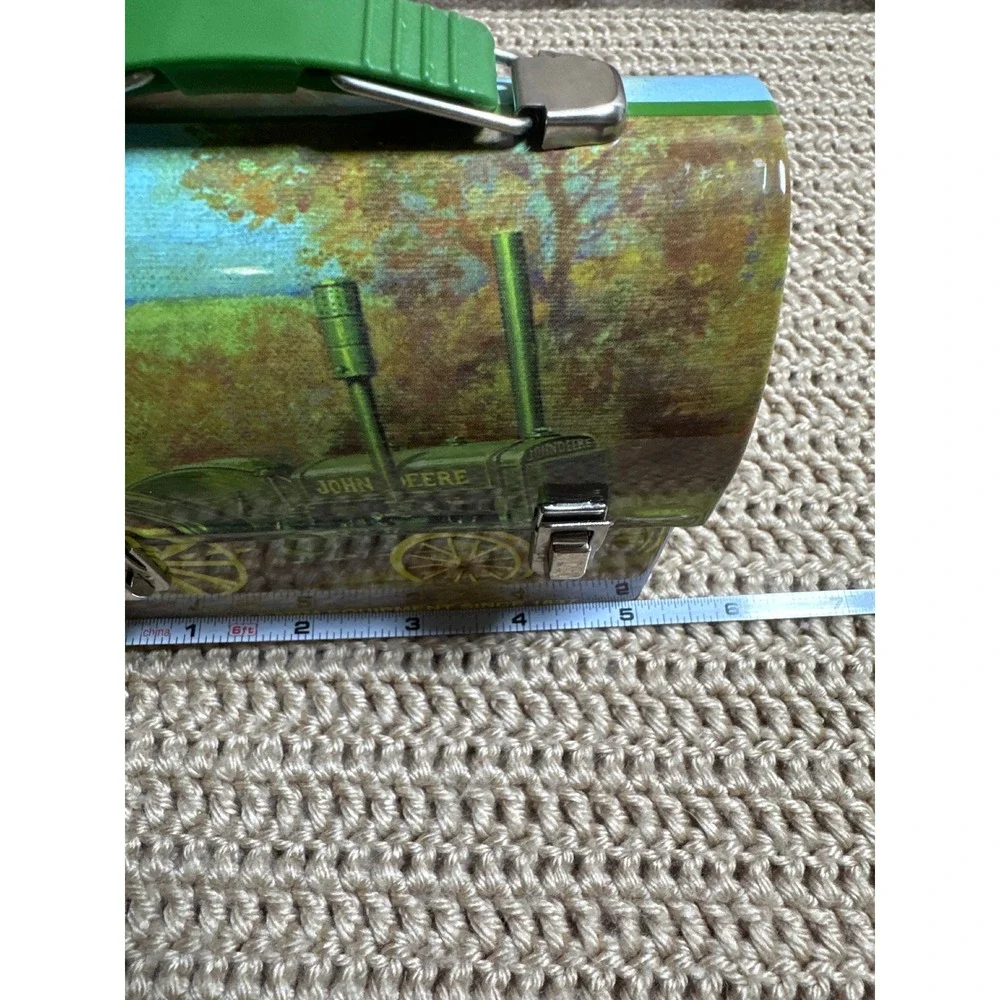 John Deere Vintage Style Domed Metal Tin Lunch Box Moline Illinois Tractor Green